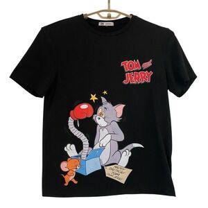 Tom & Jerry T-Shirt Cartoon Graphic Tee‎ Black Retro Men Medium Classic Birthday